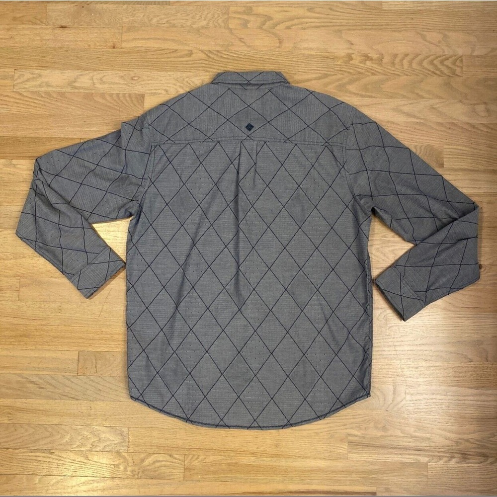 prAna Gray Cotton Blend Diamond Stripe Pattern Button Up Casual Shirt Men's L - Picture 2 of 11